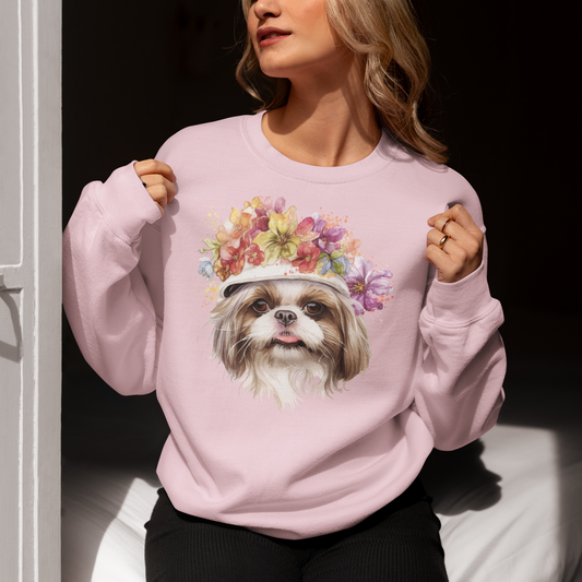 Shih Tzu With Flowers Hat Sweatshirt