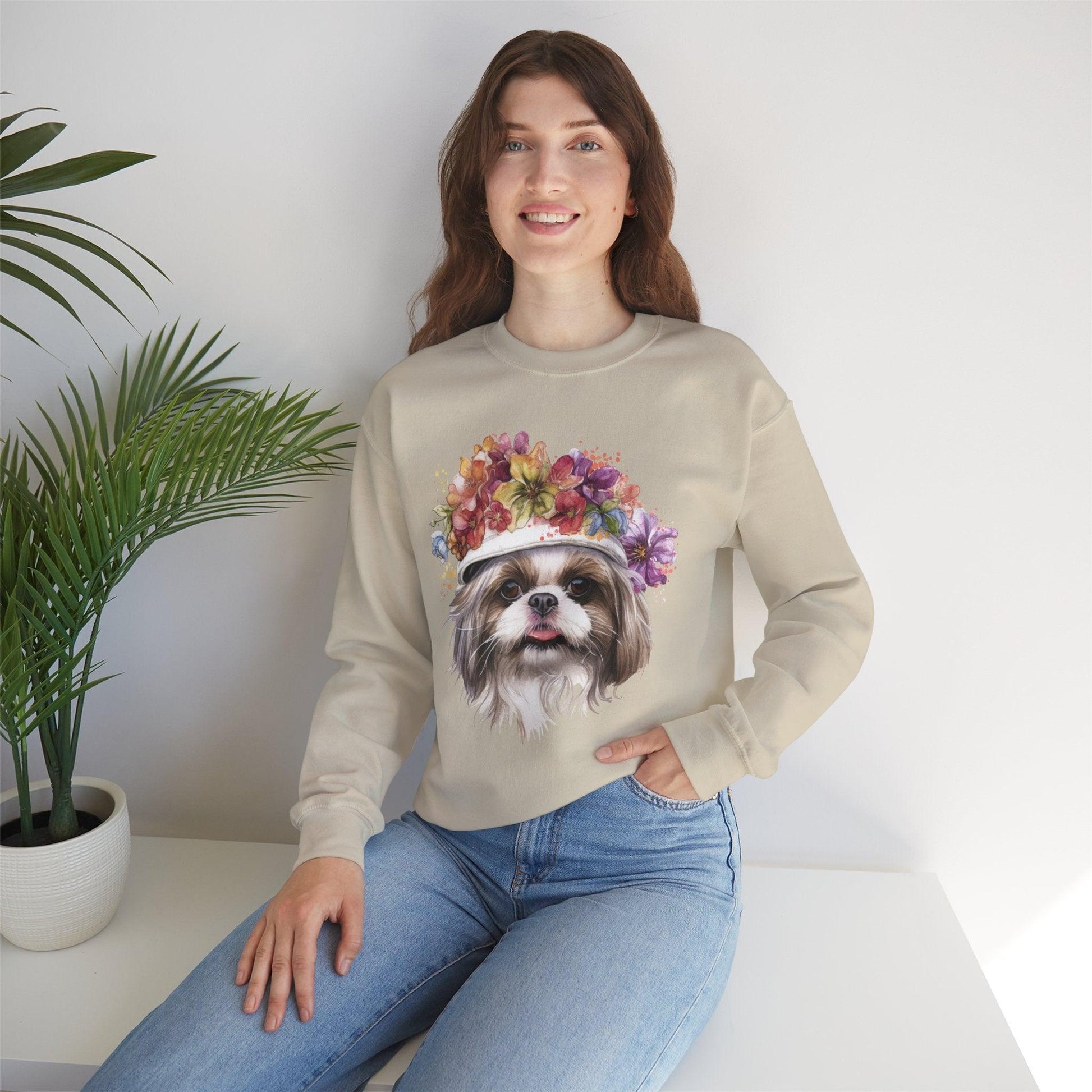 Shih Tzu With Flowers Hat Sweatshirt - Shih Tzu Gifts