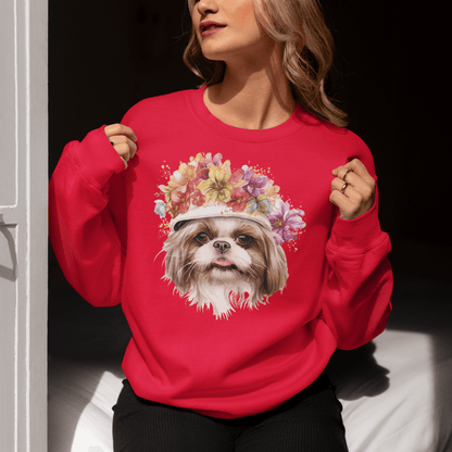 Shih Tzu With Flowers Hat Sweatshirt - Shih Tzu Gifts