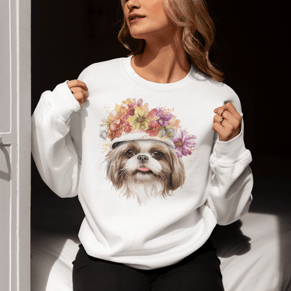 Shih Tzu With Flowers Hat Sweatshirt - Shih Tzu Gifts