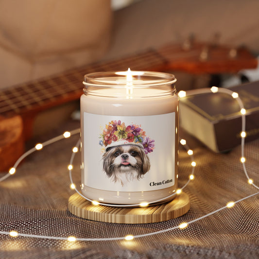 Shih Tzu With Flowers Hat Scented Soy Candle, 9oz