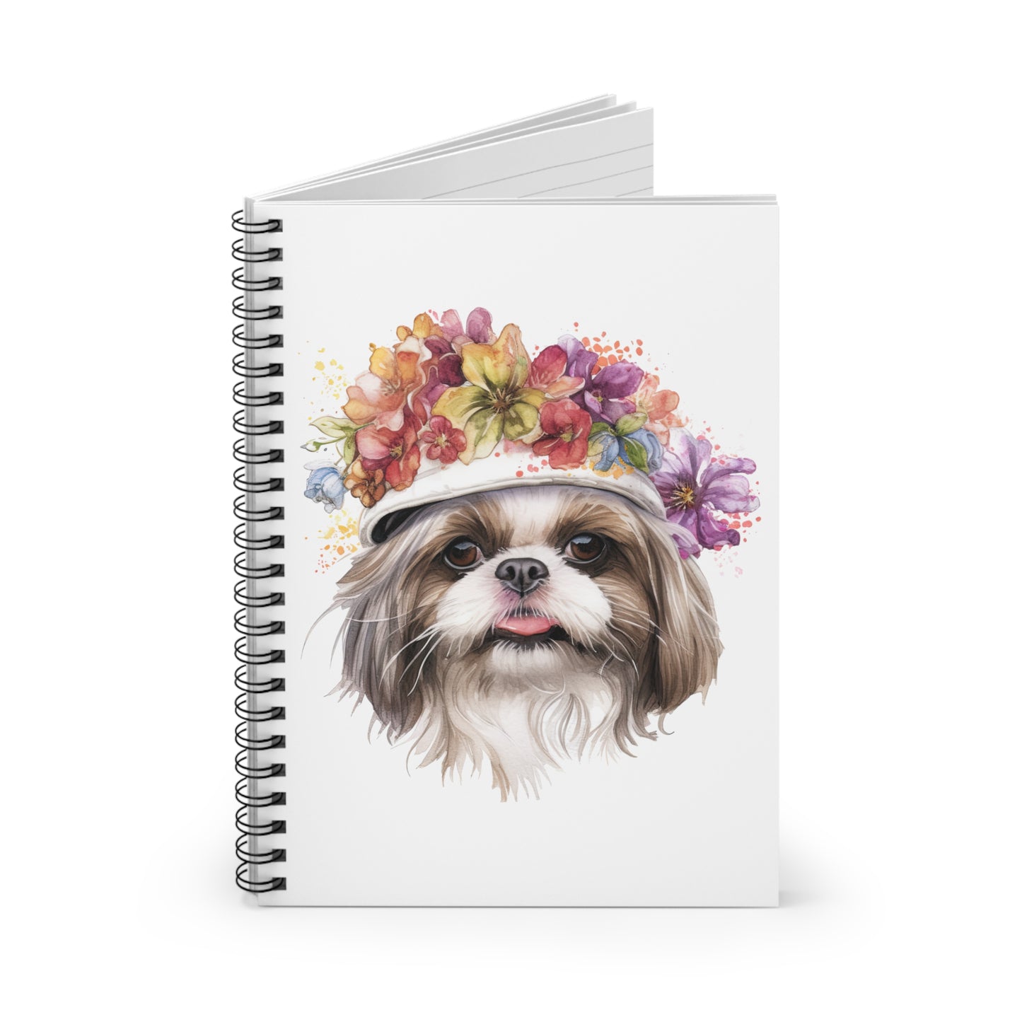 Shih Tzu With Flower Hat Ruled Line Spiral Notebook