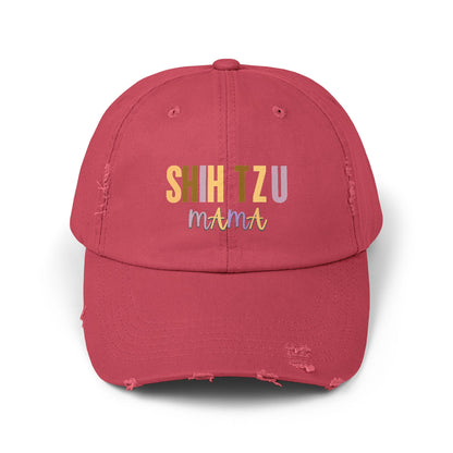 Colorful Shih Tzu Mama Distressed Hat – Adjustable Cotton Twill Cap