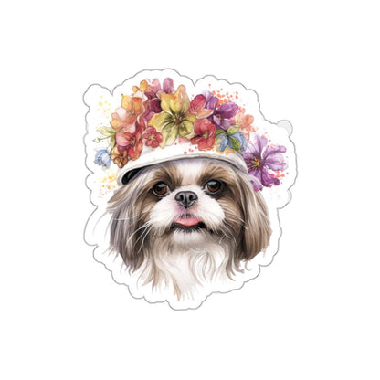 Shih Tzu With Flower Hat Die-Cut Stickers - Shih Tzu Gifts