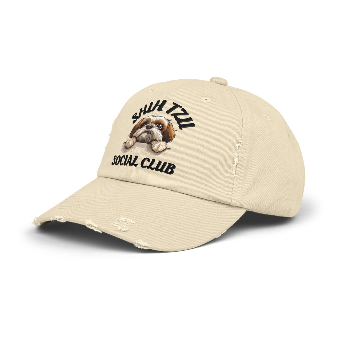 Shih Tzu Social Club Distressed Hat – Adjustable Cotton Twill Cap