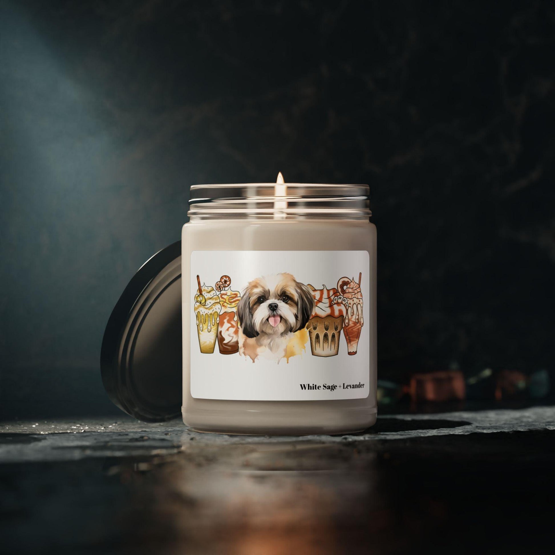 Shih Tzu With Ice Coffee Scented Soy Candle - Shih Tzu Gifts