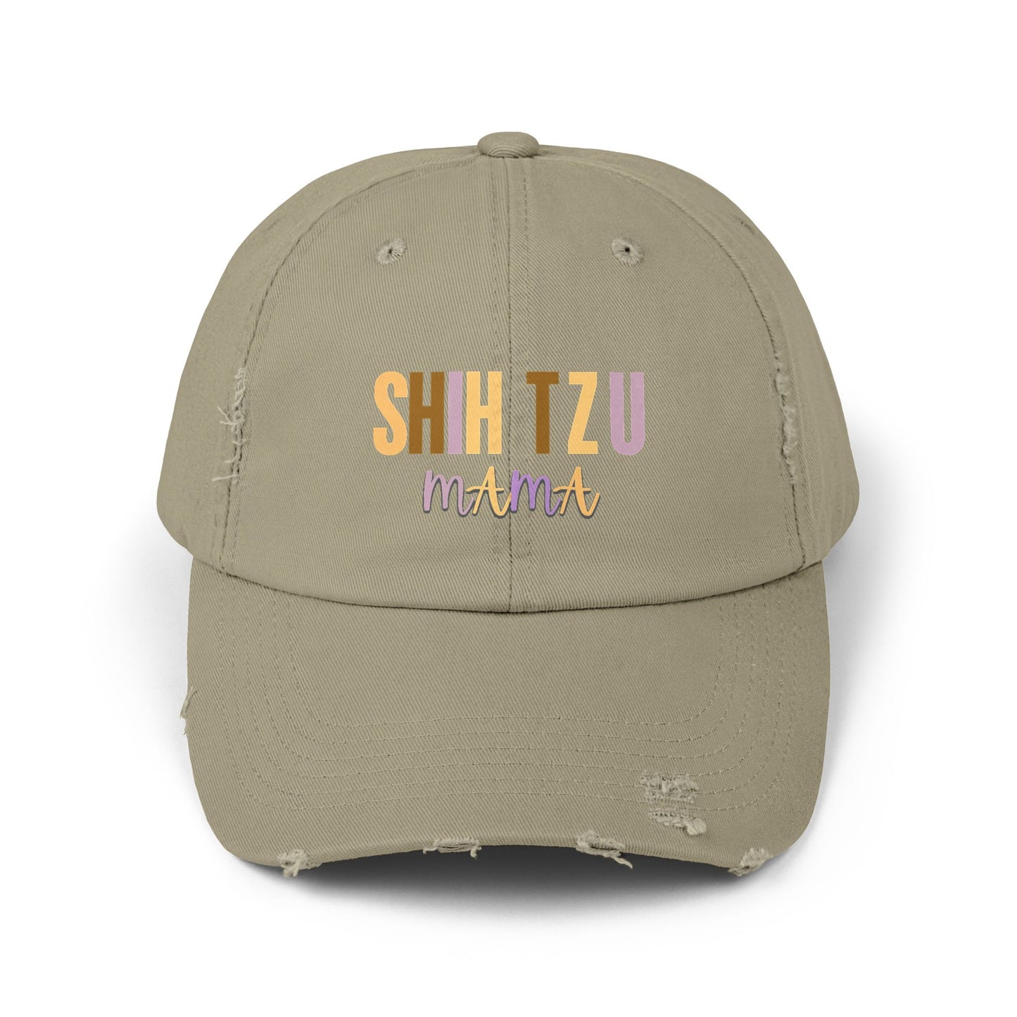 Colorful Shih Tzu Mama Distressed Hat – Adjustable Cotton Twill Cap