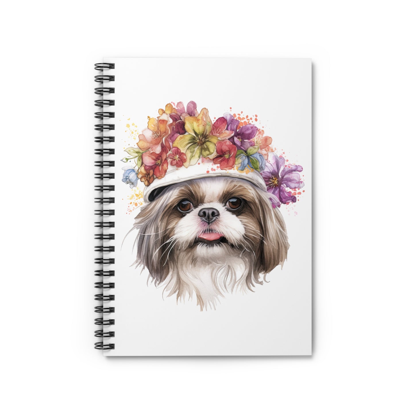 Shih Tzu With Flower Hat Ruled Line Spiral Notebook - Shih Tzu Gifts