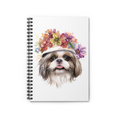 Shih Tzu With Flower Hat Ruled Line Spiral Notebook