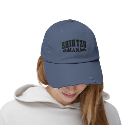 Shih Tzu Mama Distressed Hat – Adjustable Cotton Twill Cap