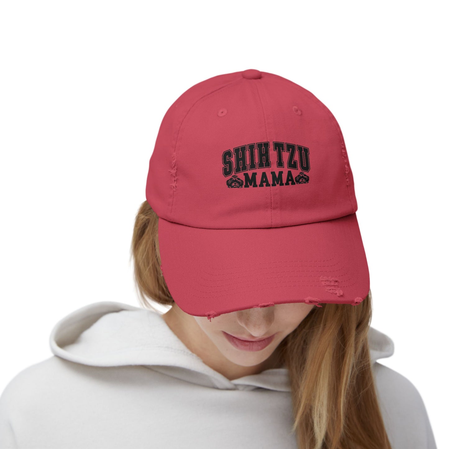 Shih Tzu Mama Distressed Hat – Adjustable Cotton Twill Cap