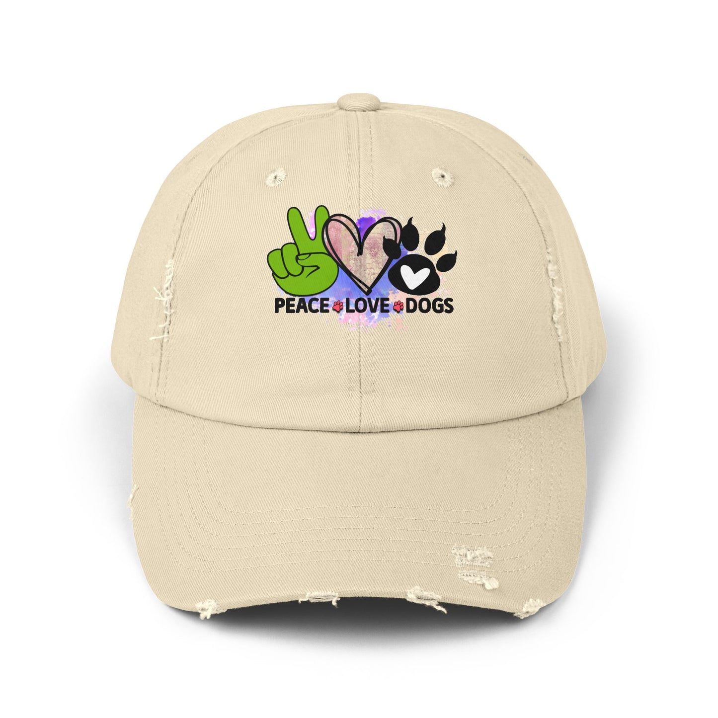 Peace Love Dogs Distressed Hat – Adjustable Cotton Twill Cap