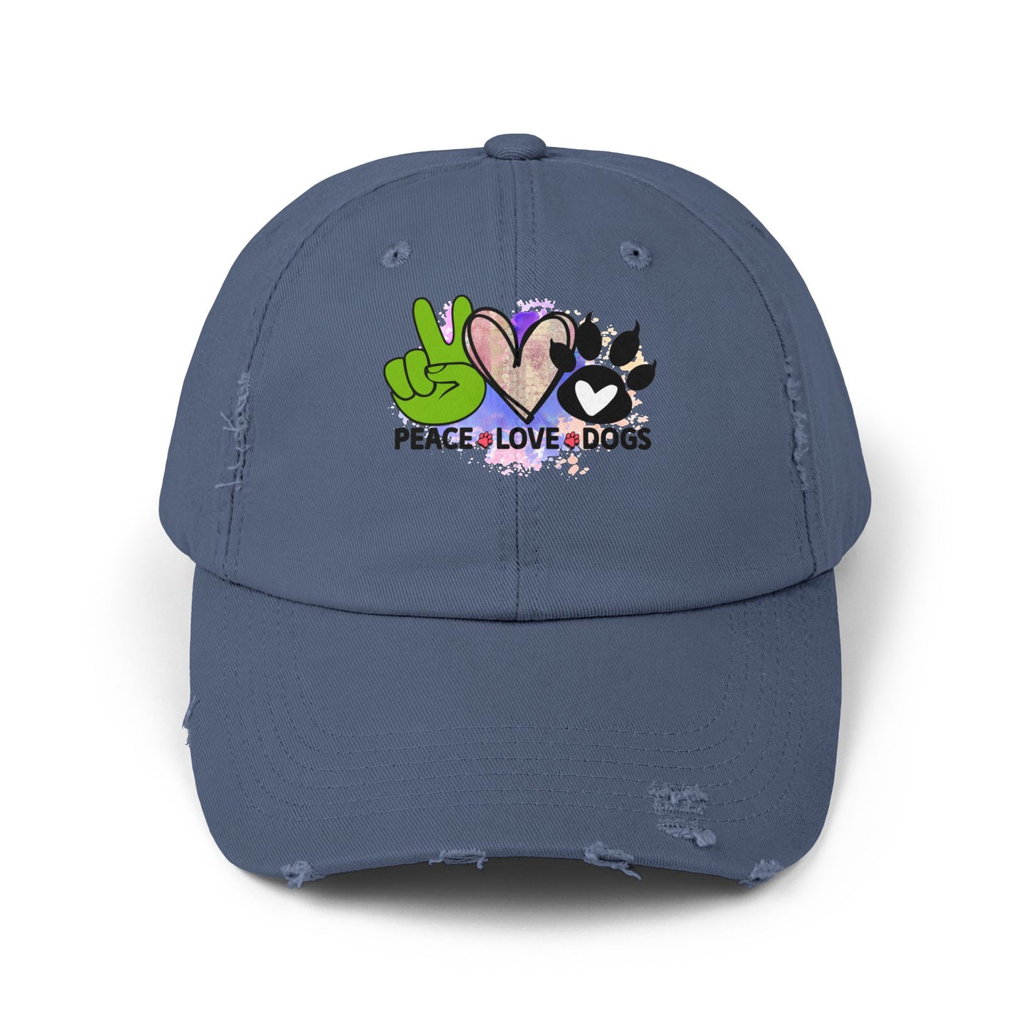 Peace Love Dogs Distressed Hat – Adjustable Cotton Twill Cap