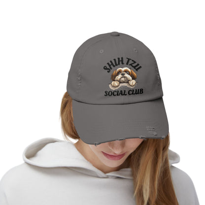 Shih Tzu Social Club Distressed Hat – Adjustable Cotton Twill Cap