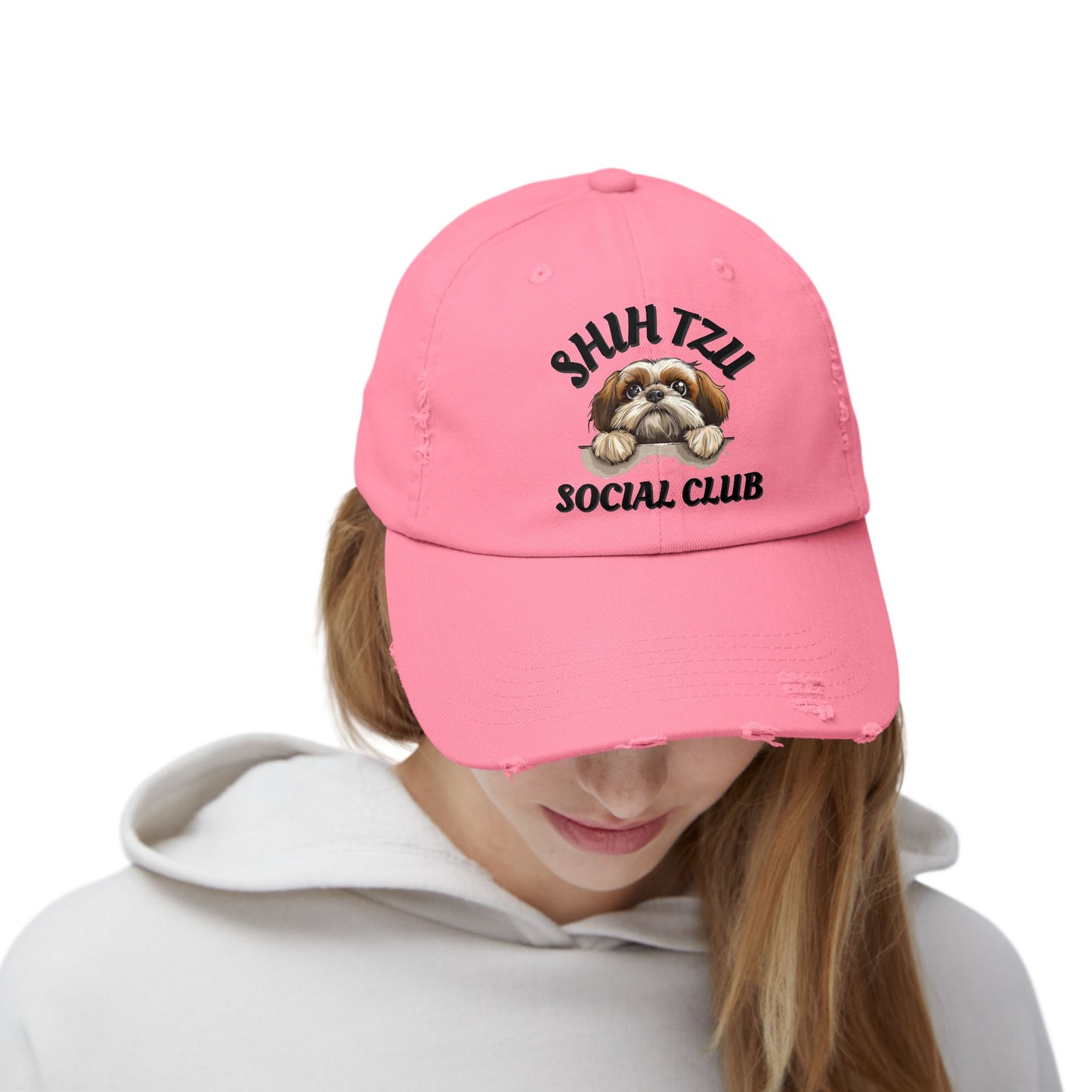 Shih Tzu Social Club Distressed Hat – Adjustable Cotton Twill Cap