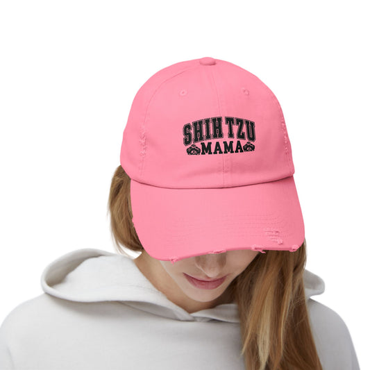 Shih Tzu Mama Distressed Hat – Adjustable Cotton Twill Cap