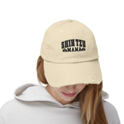 Shih Tzu Mama Distressed Hat – Adjustable Cotton Twill Cap