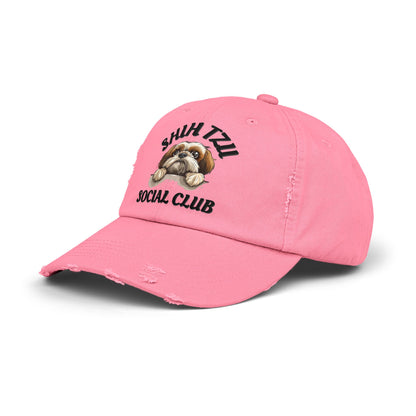 Shih Tzu Social Club Distressed Hat – Adjustable Cotton Twill Cap