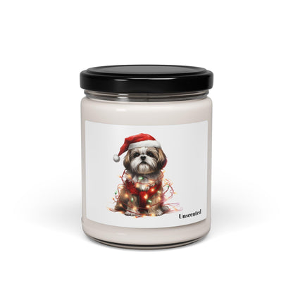 Shih Tzu Wearing a Christmas Hat and Wrapped in Lights Scented Soy Candle - Shih Tzu Gifts