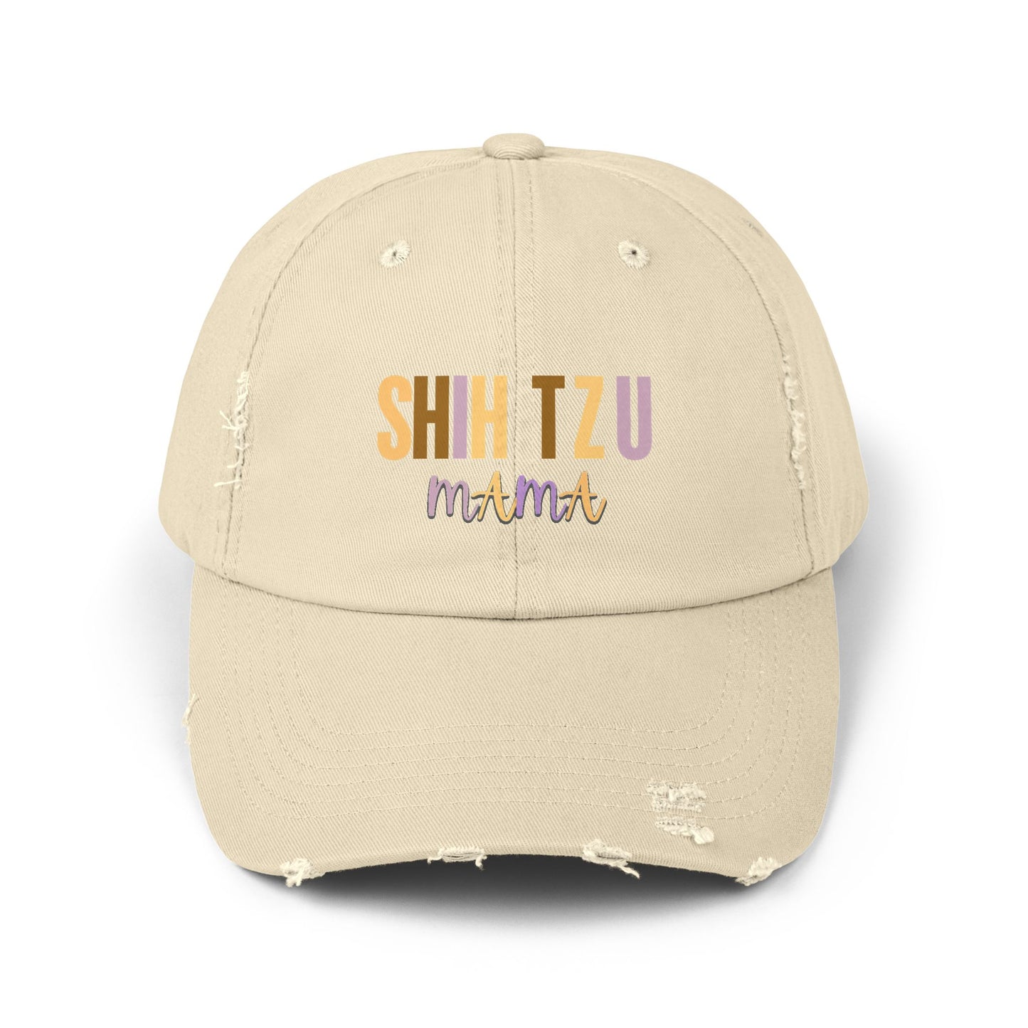 Colorful Shih Tzu Mama Distressed Hat – Adjustable Cotton Twill Cap