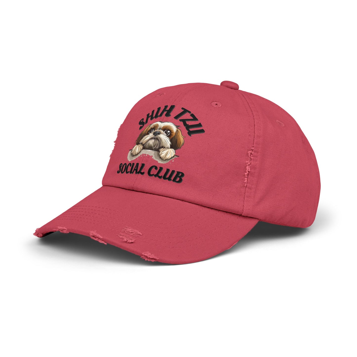 Shih Tzu Social Club Distressed Hat – Adjustable Cotton Twill Cap