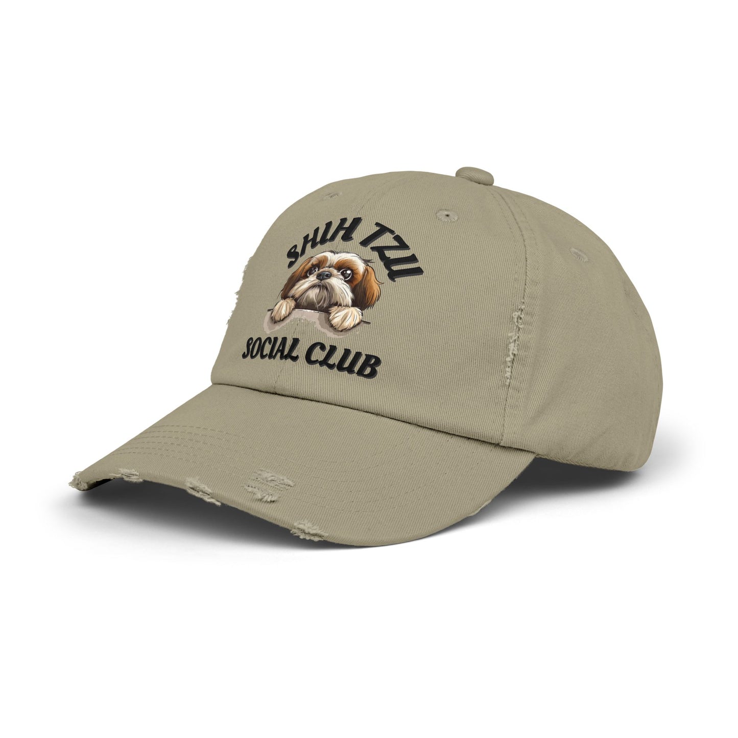 Shih Tzu Social Club Distressed Hat – Adjustable Cotton Twill Cap