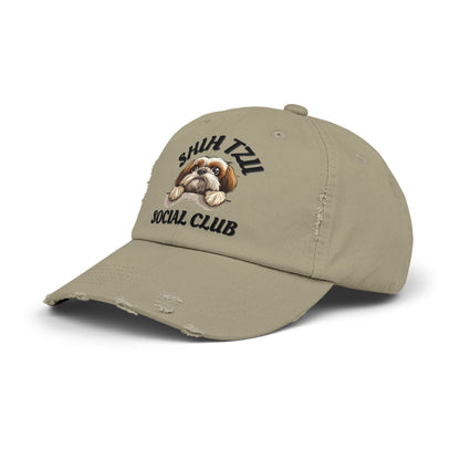 Shih Tzu Social Club Distressed Hat – Adjustable Cotton Twill Cap