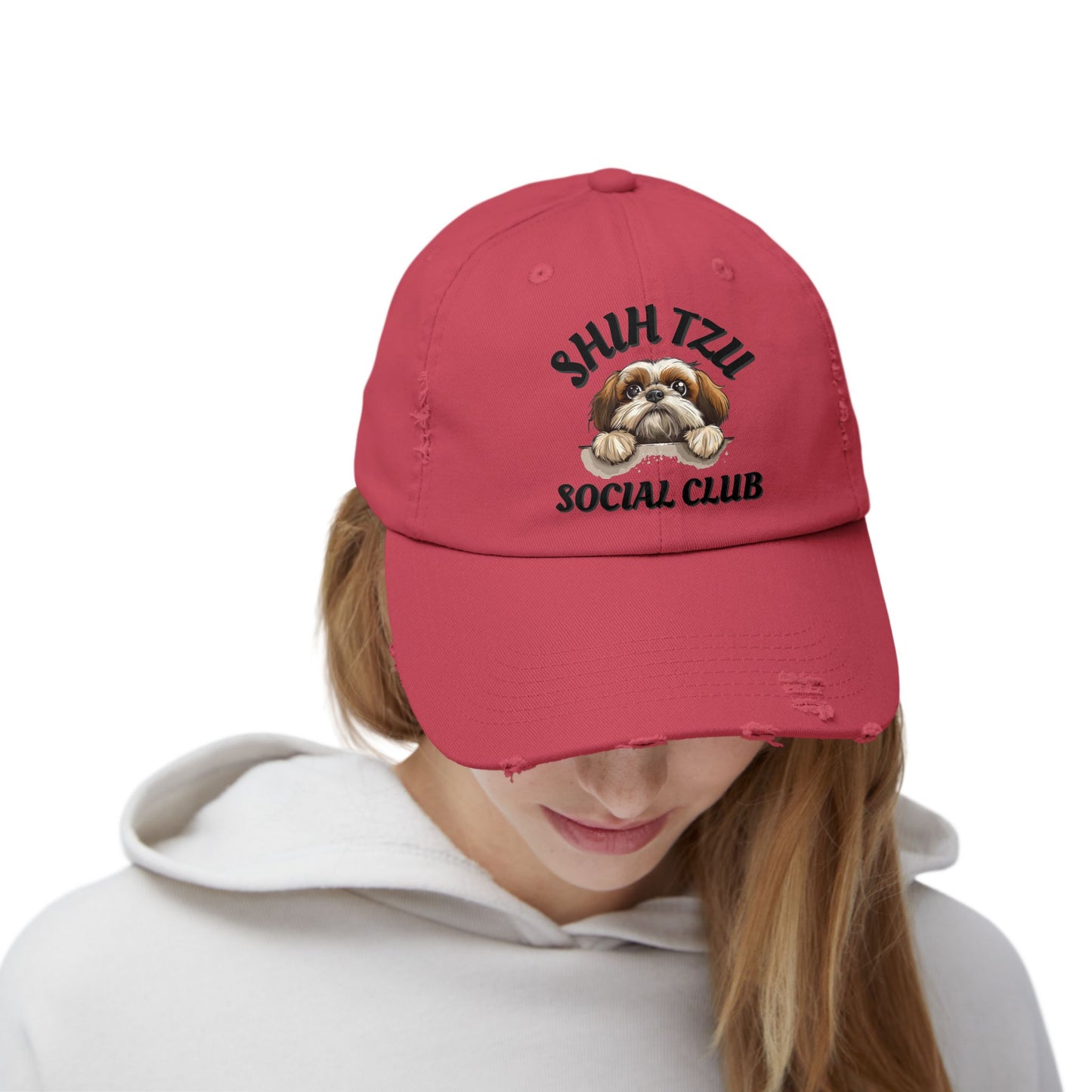 Shih Tzu Social Club Distressed Hat – Adjustable Cotton Twill Cap