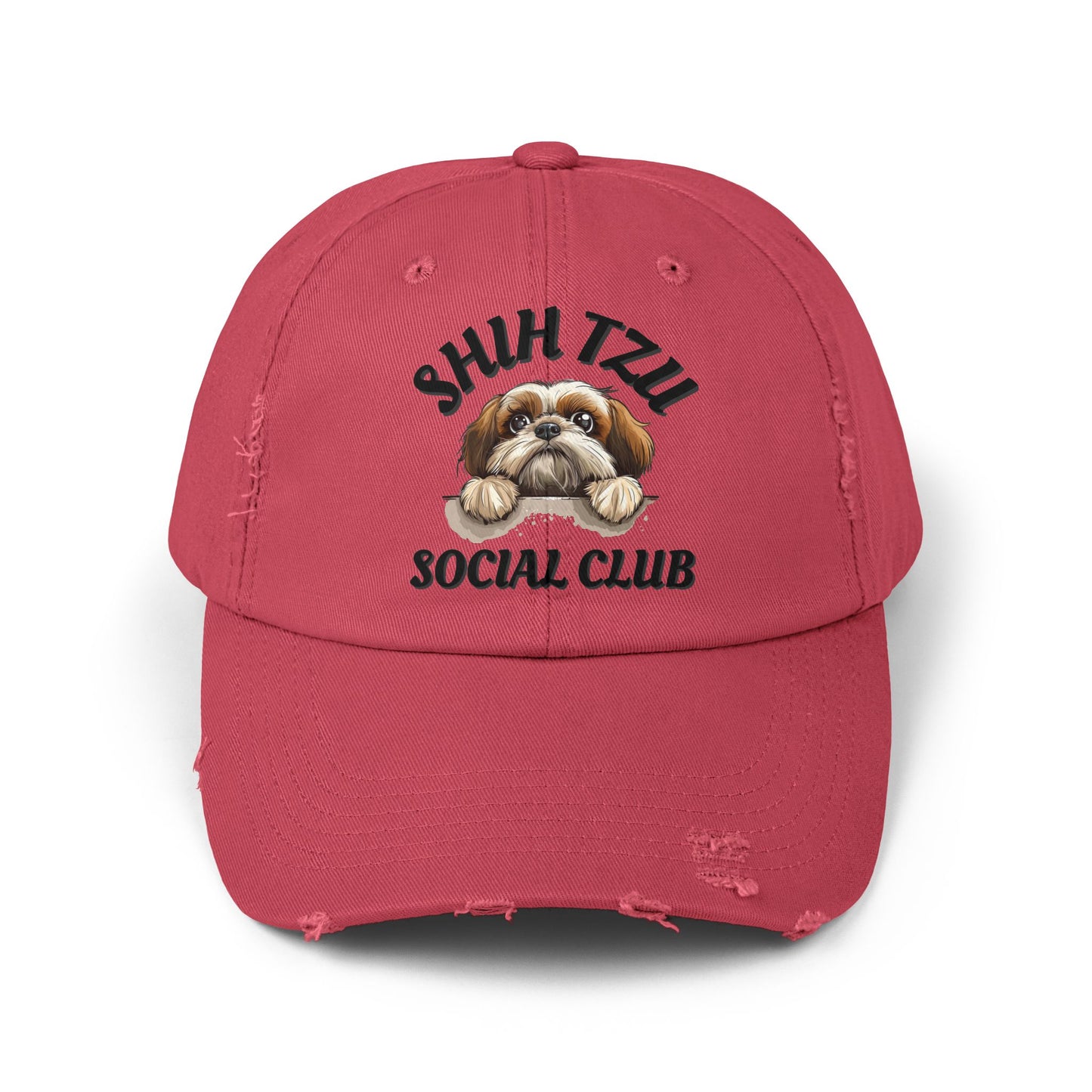 Shih Tzu Social Club Distressed Hat – Adjustable Cotton Twill Cap