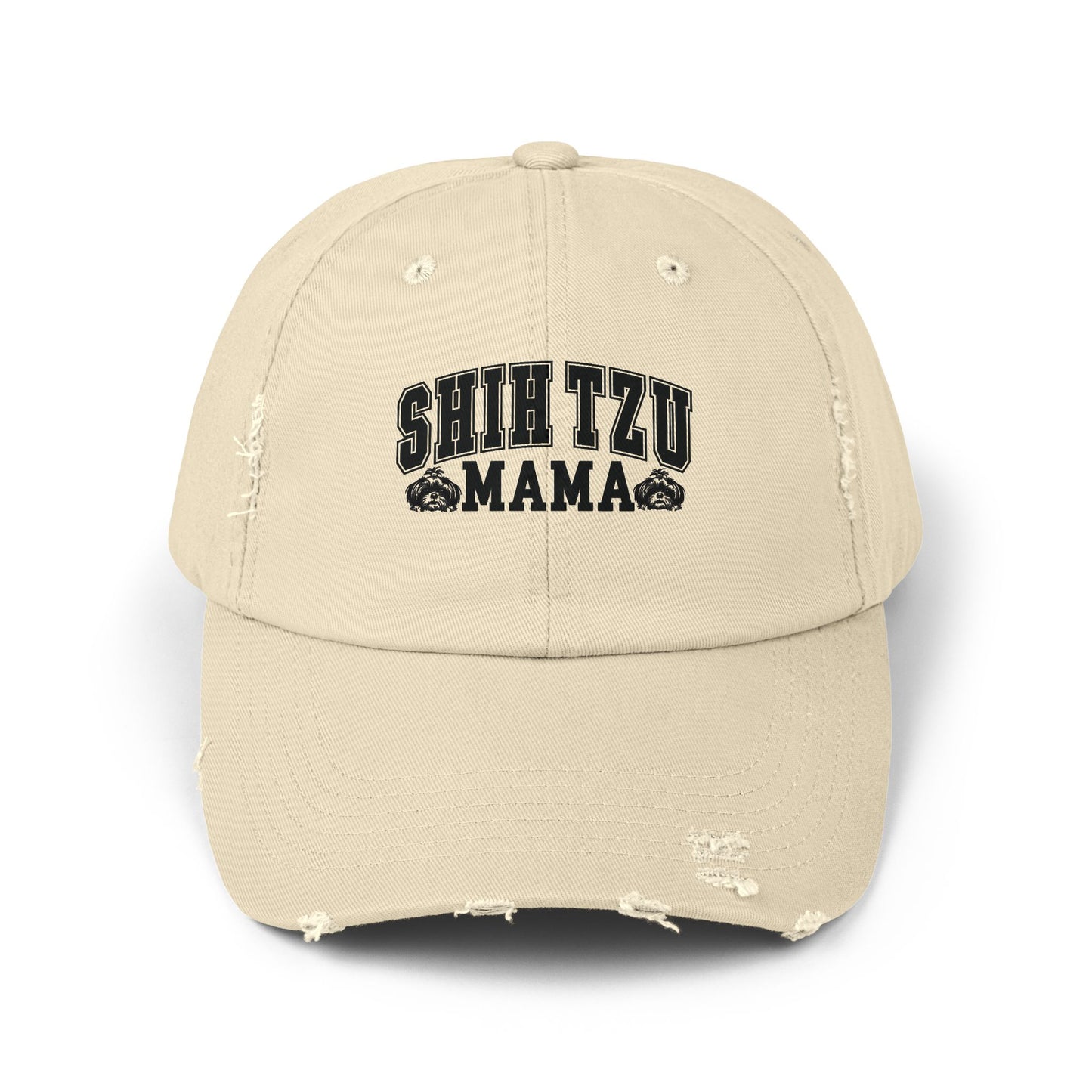 Shih Tzu Mama Distressed Hat – Adjustable Cotton Twill Cap