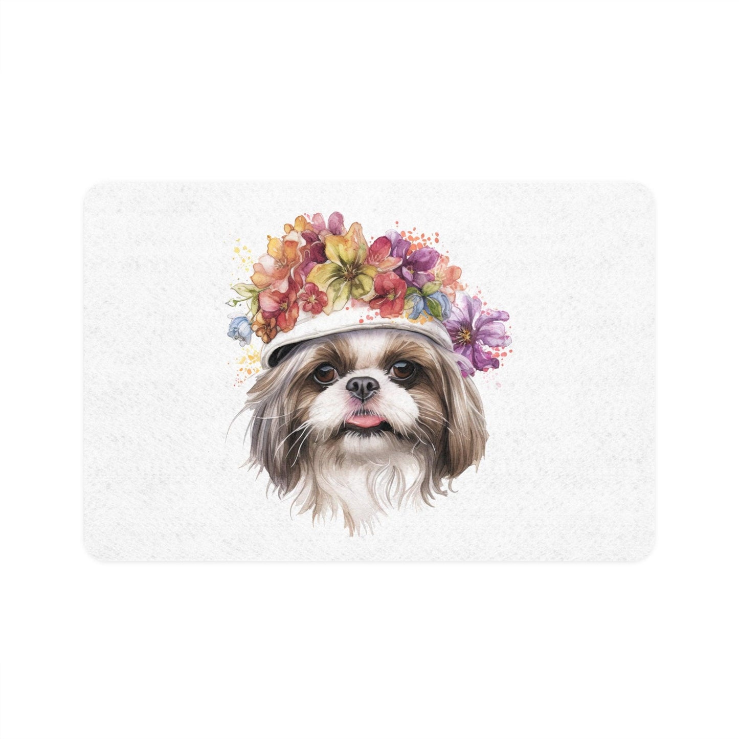 Shih Tzu With Flower Hat Pet Food Mat - Shih Tzu Gifts