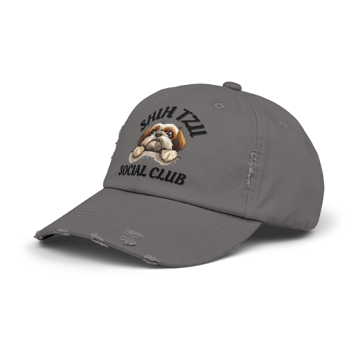 Shih Tzu Social Club Distressed Hat – Adjustable Cotton Twill Cap