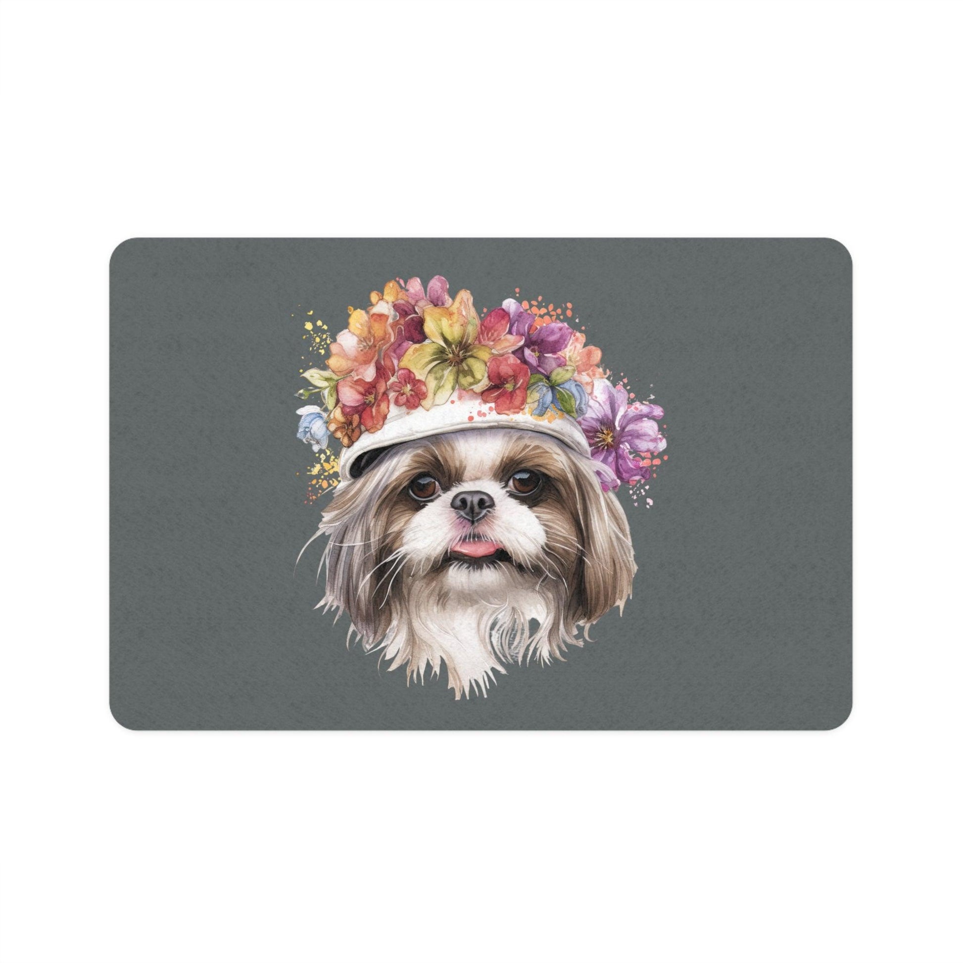 Shih Tzu With Flower Hat Pet Food Mat - Shih Tzu Gifts