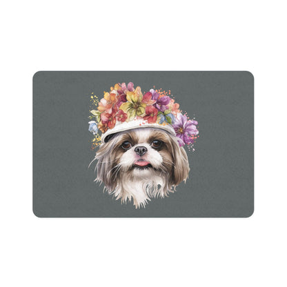 Shih Tzu With Flower Hat Pet Food Mat - Shih Tzu Gifts