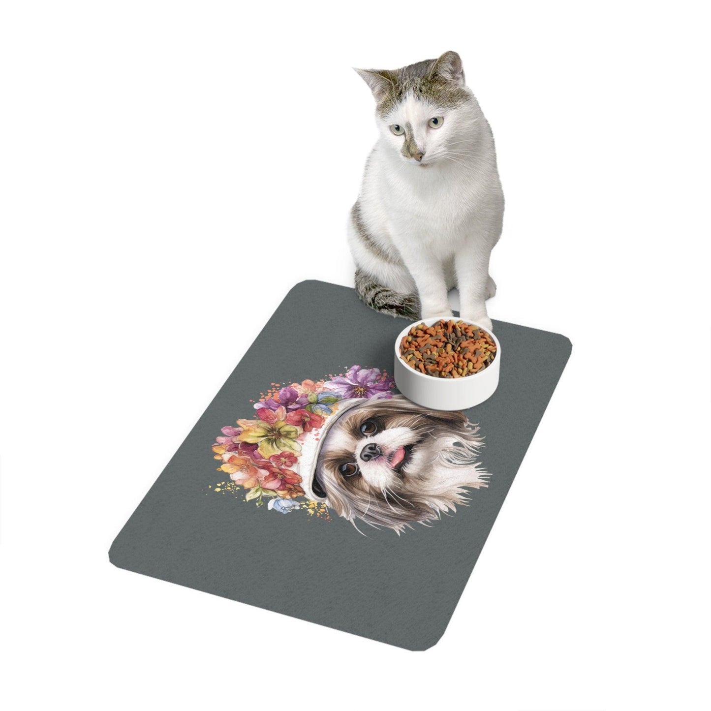 Shih Tzu With Flower Hat Pet Food Mat - Shih Tzu Gifts