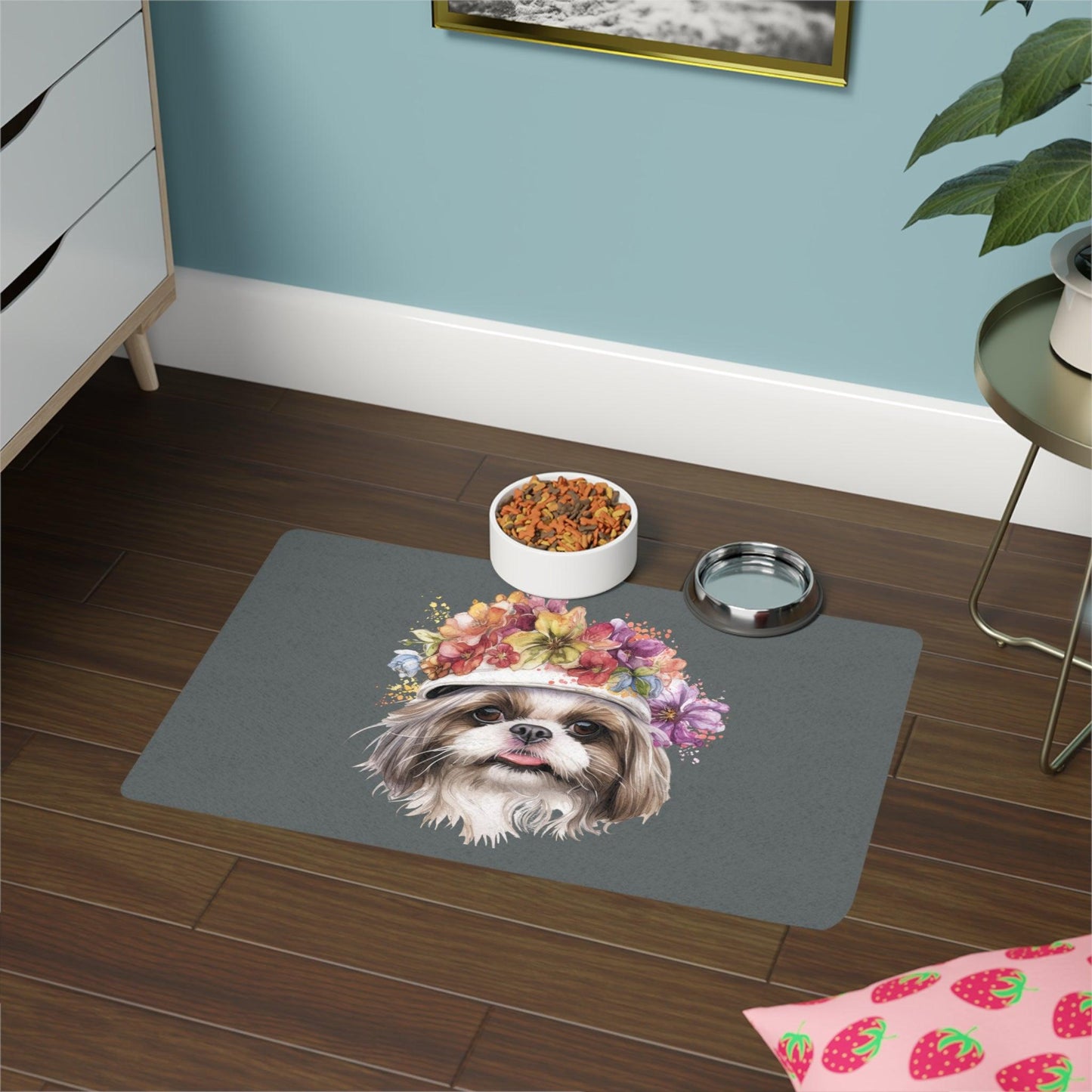 Shih Tzu With Flower Hat Pet Food Mat - Shih Tzu Gifts