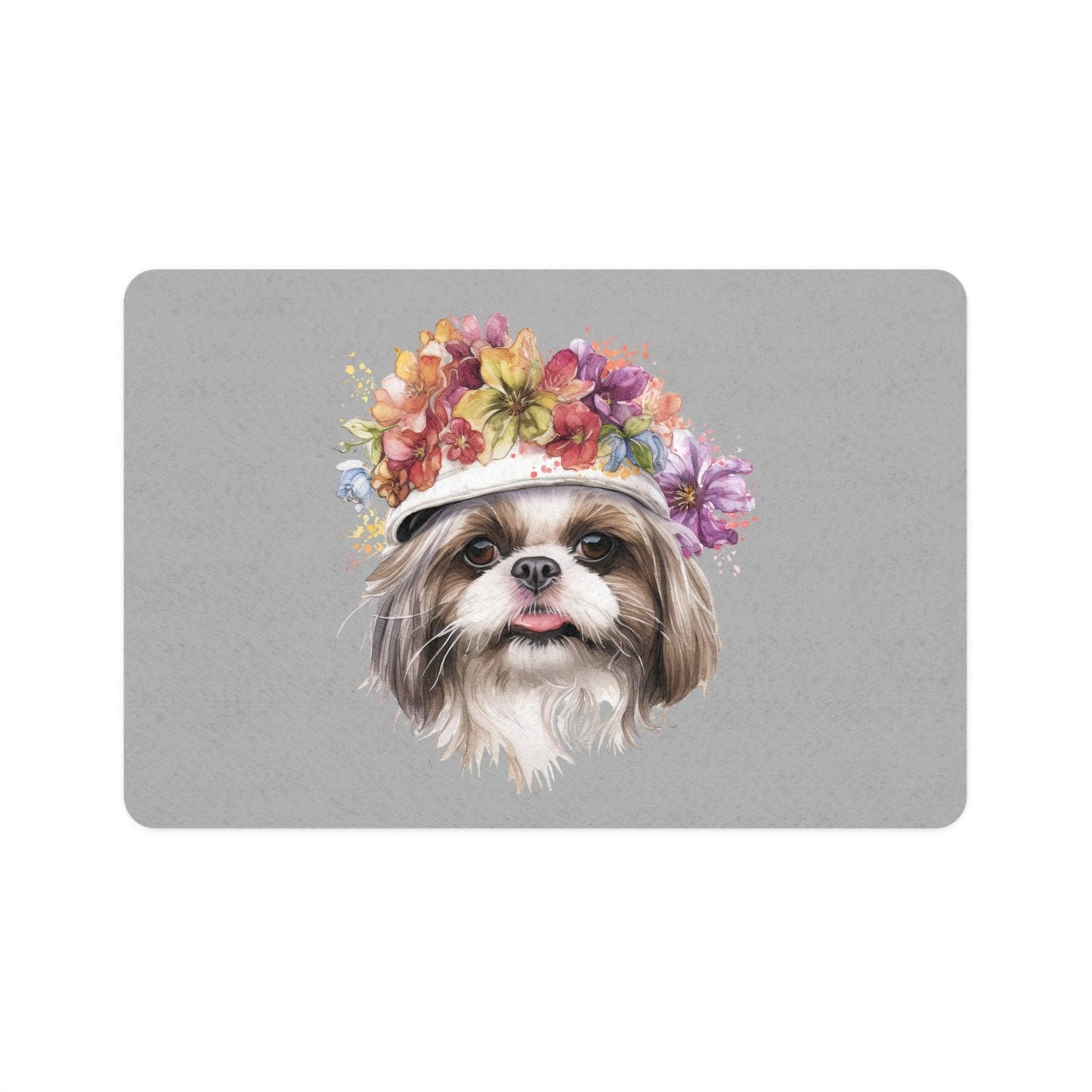 Shih Tzu With Flower Hat Pet Food Mat - Shih Tzu Gifts