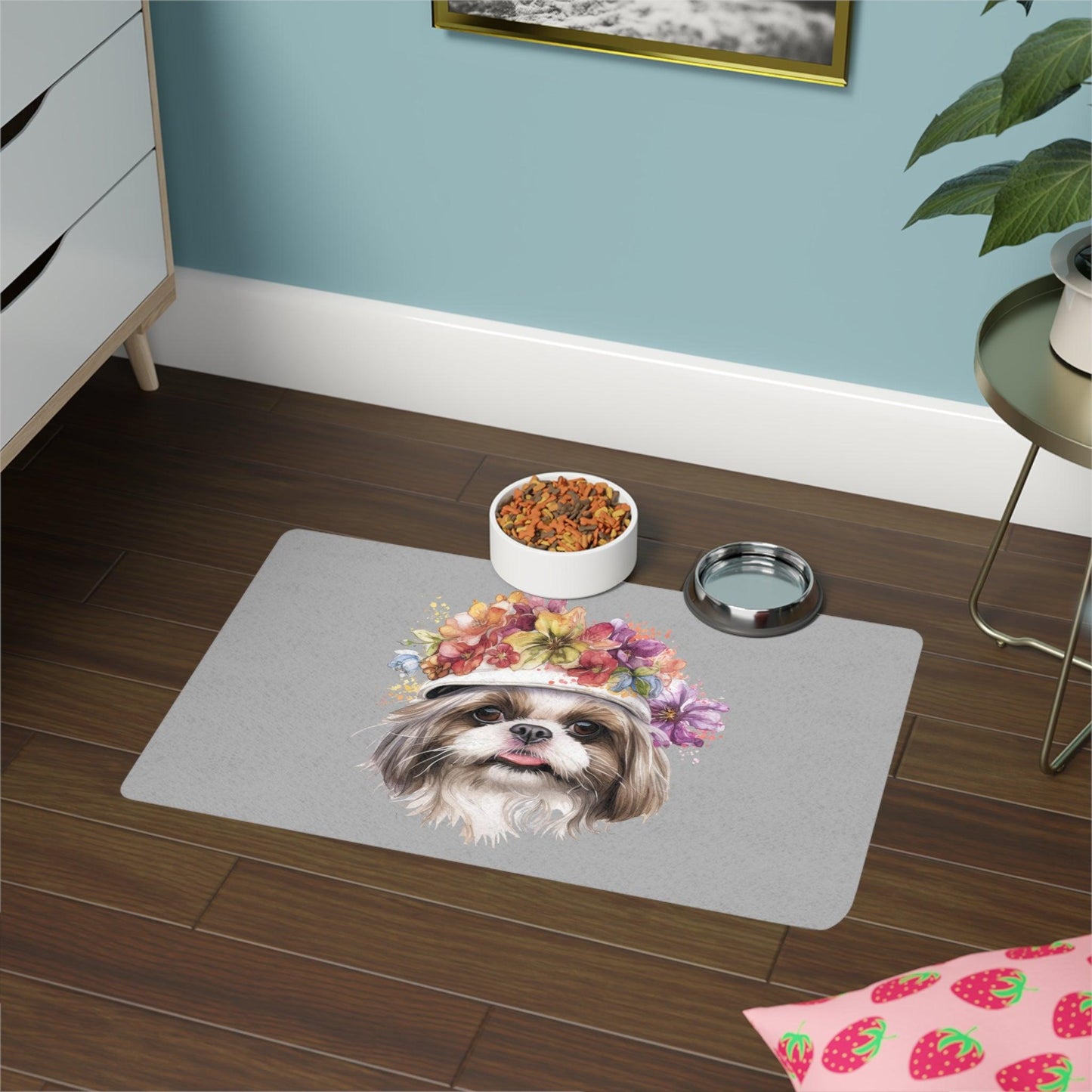 Shih Tzu With Flower Hat Pet Food Mat - Shih Tzu Gifts