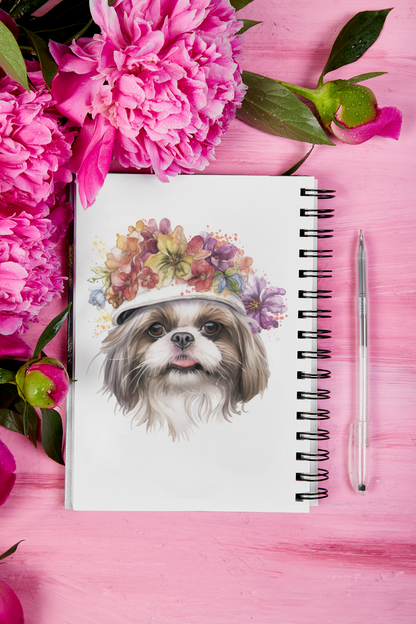 Shih Tzu With Flower Hat Ruled Line Spiral Notebook