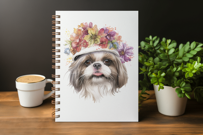 Shih Tzu With Flower Hat Ruled Line Spiral Notebook - Shih Tzu Gifts