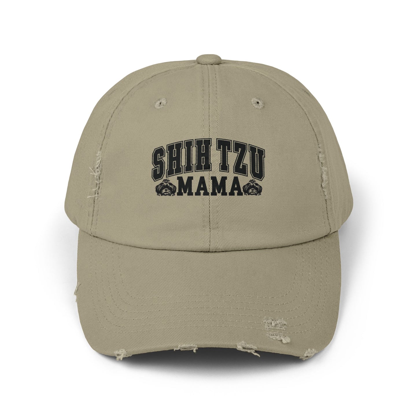 Shih Tzu Mama Distressed Hat – Adjustable Cotton Twill Cap