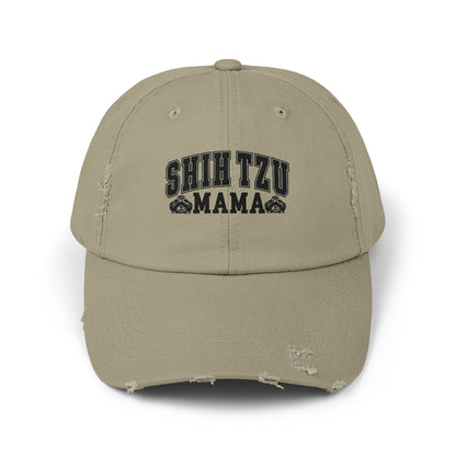 Shih Tzu Mama Distressed Hat – Adjustable Cotton Twill Cap