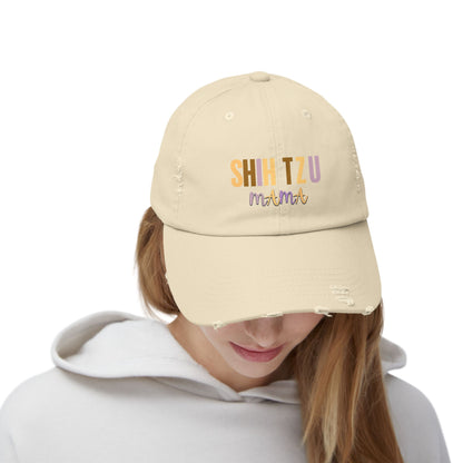 Colorful Shih Tzu Mama Distressed Hat – Adjustable Cotton Twill Cap