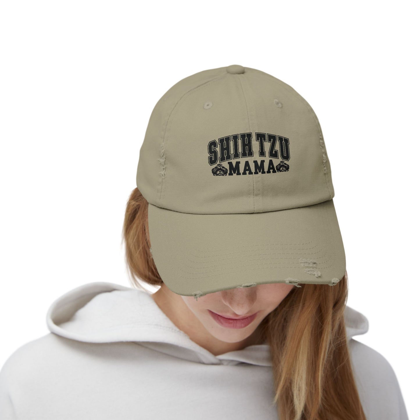 Shih Tzu Mama Distressed Hat – Adjustable Cotton Twill Cap