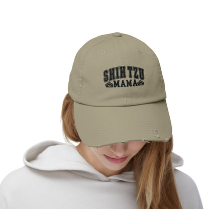 Shih Tzu Mama Distressed Hat – Adjustable Cotton Twill Cap