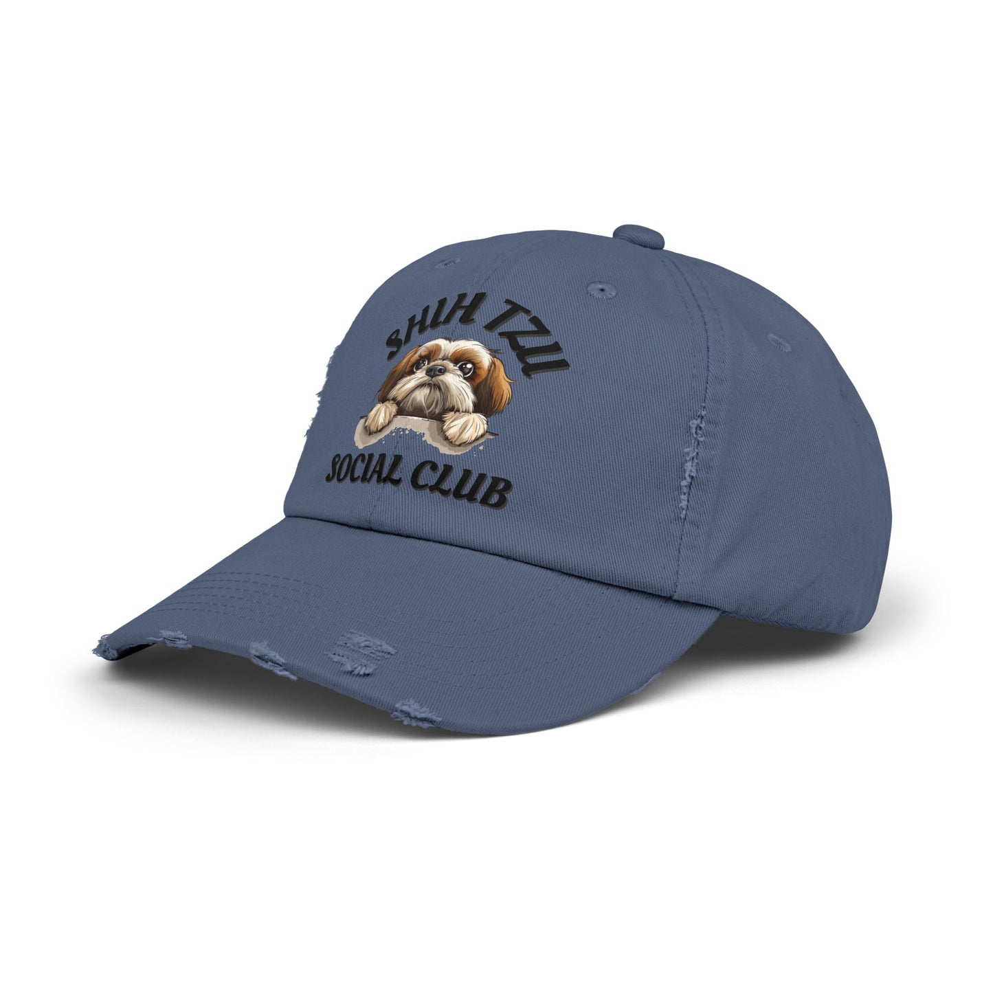 Shih Tzu Social Club Distressed Hat – Adjustable Cotton Twill Cap