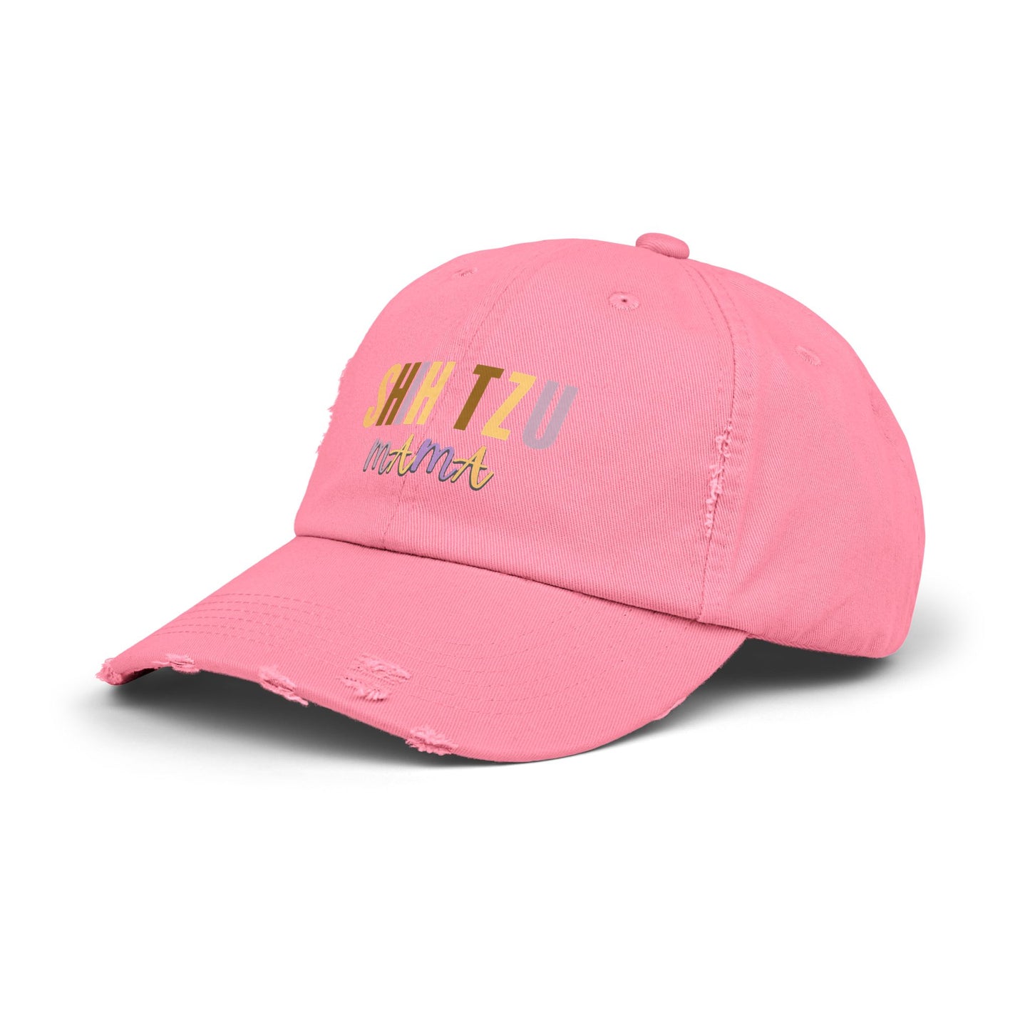 Colorful Shih Tzu Mama Distressed Hat – Adjustable Cotton Twill Cap