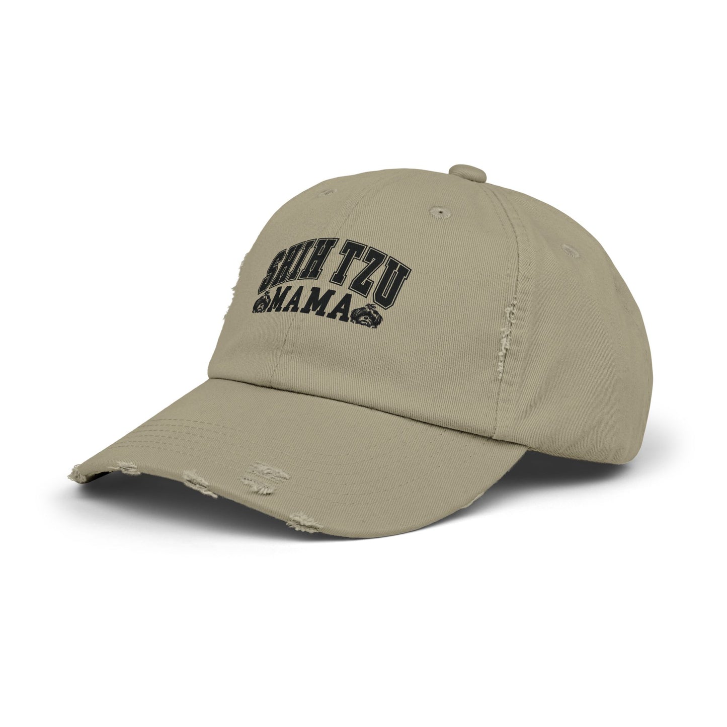 Shih Tzu Mama Distressed Hat – Adjustable Cotton Twill Cap