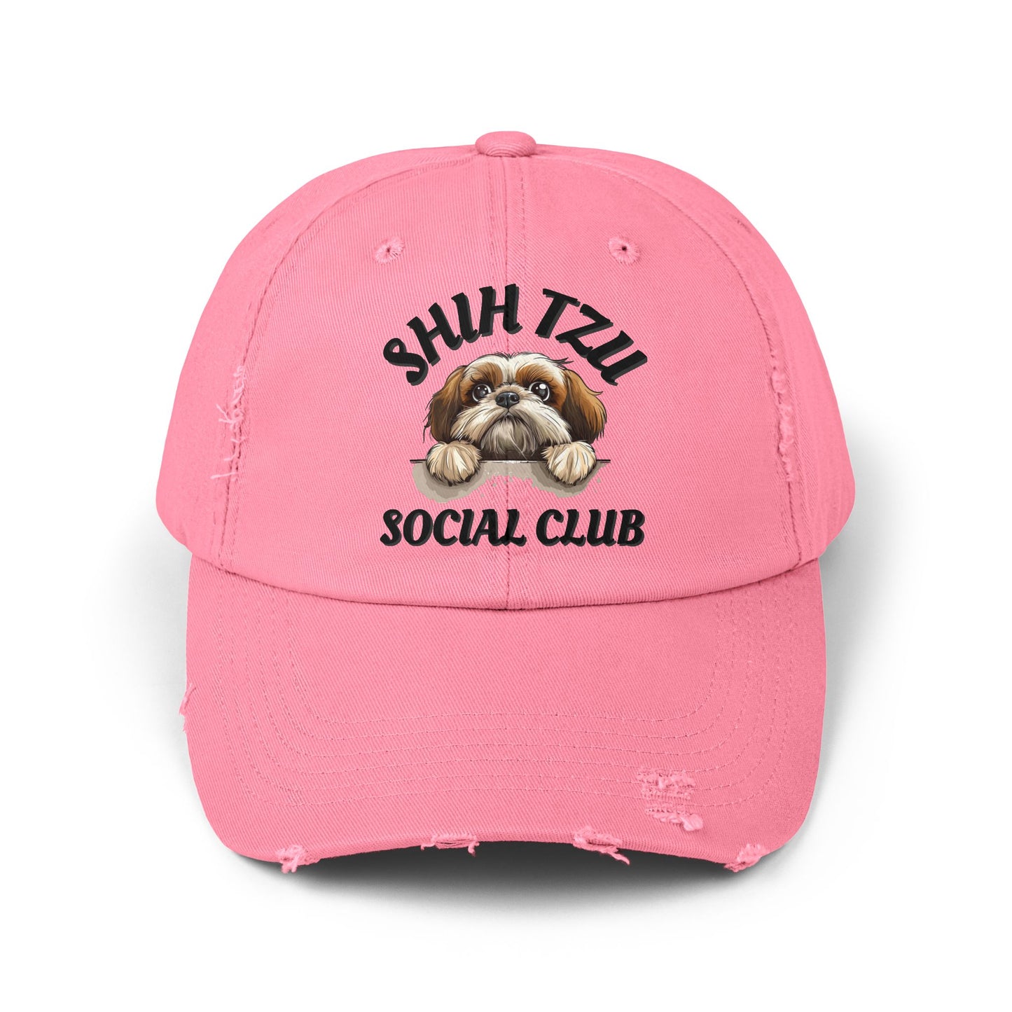 Shih Tzu Social Club Distressed Hat – Adjustable Cotton Twill Cap