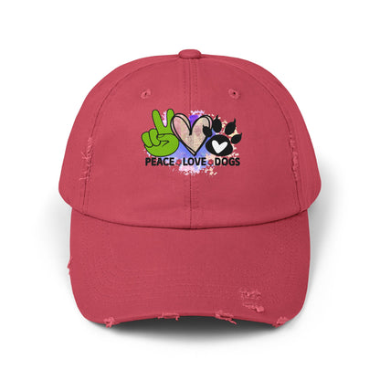 Peace Love Dogs Distressed Hat – Adjustable Cotton Twill Cap